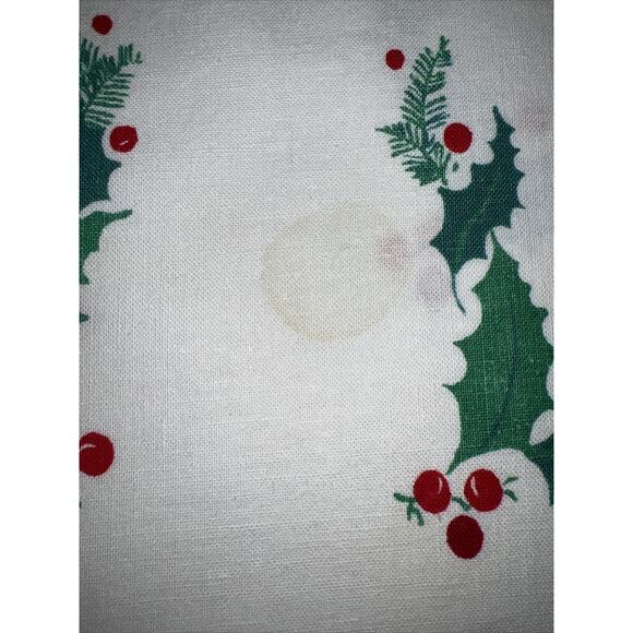 Vtg Christmas Red Poinsettia Holly Tablecloth 84x51” Rectangular Fabric FLAWS - Picture 13 of 16